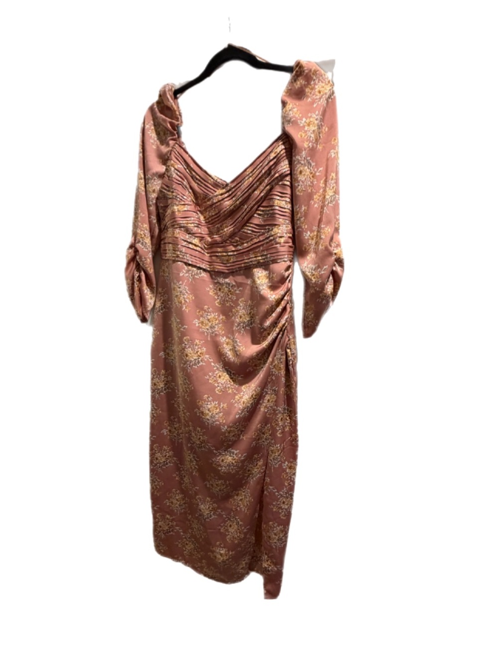 Floral Pink Satin Draped Midi Dress ASTR m NWT fall dress